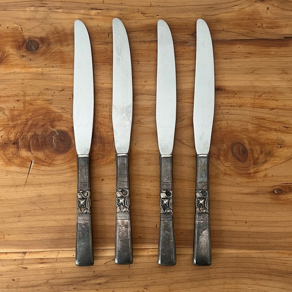 Oneida Morning Star (1948)  Stainless butter knives with silver handles